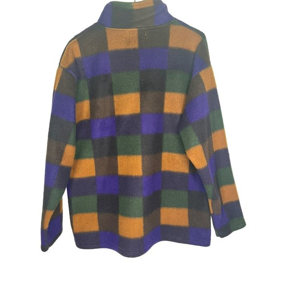 Women's M Fleece 1/4 Zip up, EVR Div Rousso Apparel Group, Checkered, Brown, Pur - Picture 2 of 7